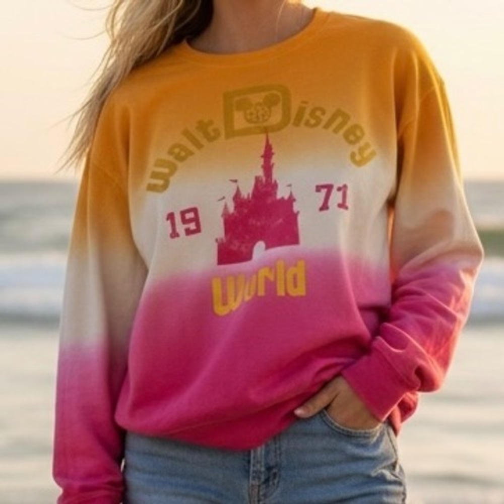 Rare Disney World Ombre Sweatshirt Size Lg Sunset Castle 1971 Retro Magic Mickey